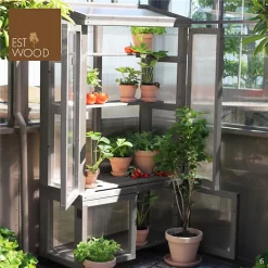 Castorama Serre De Balcon Bois Gris Et Polycarbonate, Avec Roulettes 79 X 39 X H.159 Cm