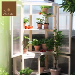 Castorama Serre De Balcon Bois Naturel Et Polycarbonate, Avec Roulettes 79 X 39 X H.159 Cm